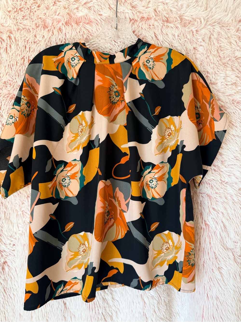 Women's Floral Short Sleeve Blouse in Black and Orange